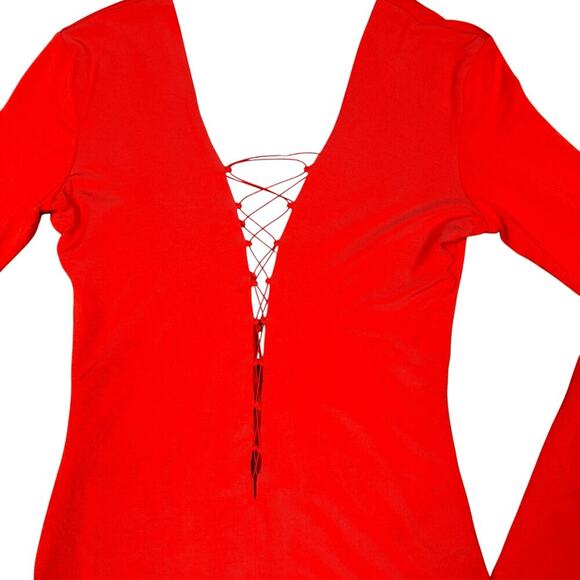 T by Alexander Wang Lace Up Orange Bodysuit Medium - Picture 6 of 7